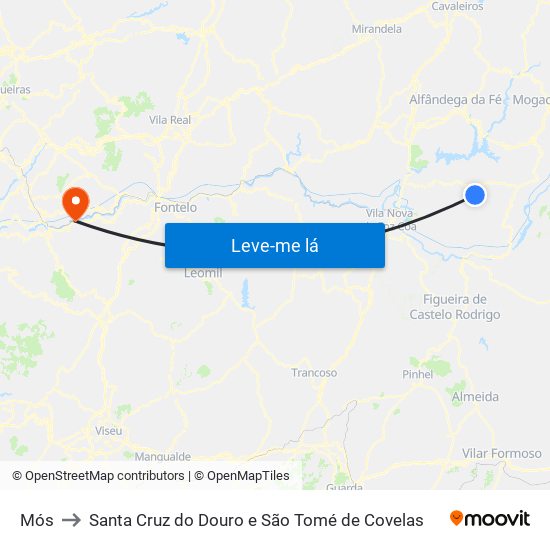 Mós to Santa Cruz do Douro e São Tomé de Covelas map