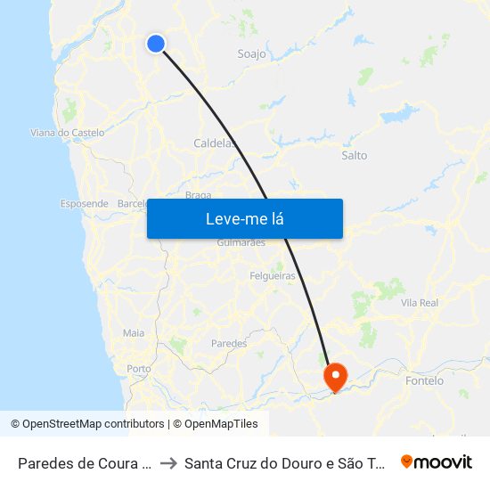 Paredes de Coura e Resende to Santa Cruz do Douro e São Tomé de Covelas map