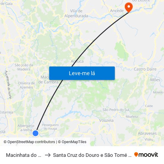 Macinhata do Vouga to Santa Cruz do Douro e São Tomé de Covelas map