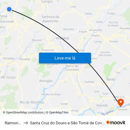 Raimonda to Santa Cruz do Douro e São Tomé de Covelas map