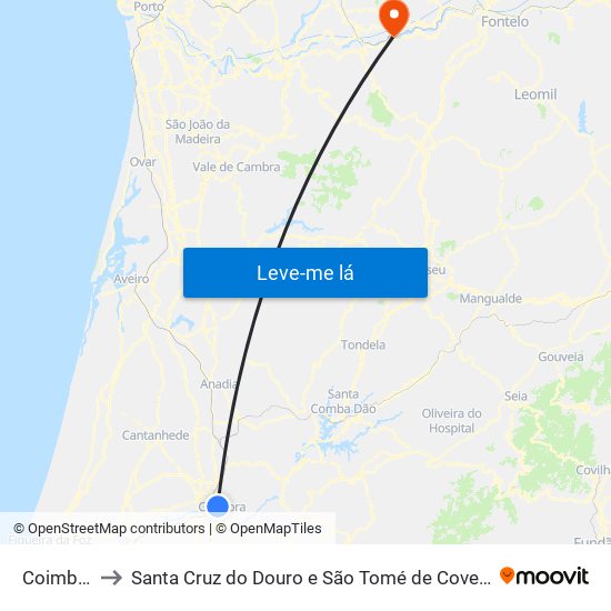 Coimbra to Santa Cruz do Douro e São Tomé de Covelas map