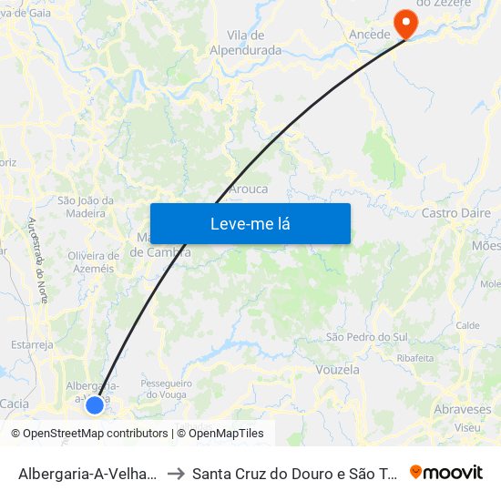 Albergaria-A-Velha e Valmaior to Santa Cruz do Douro e São Tomé de Covelas map