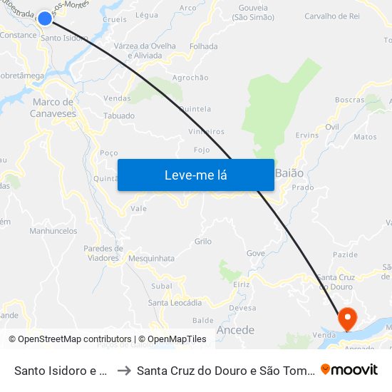 Santo Isidoro e Livração to Santa Cruz do Douro e São Tomé de Covelas map