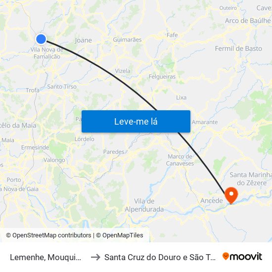 Lemenhe, Mouquim e Jesufrei to Santa Cruz do Douro e São Tomé de Covelas map