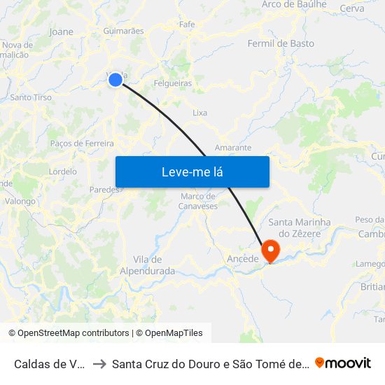 Caldas de Vizela to Santa Cruz do Douro e São Tomé de Covelas map