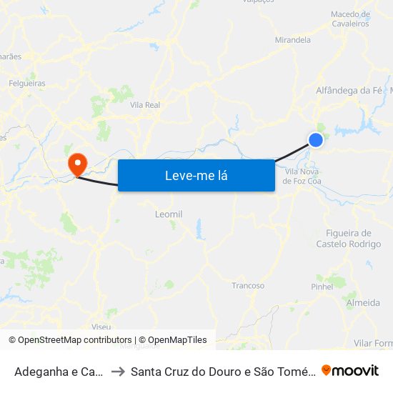 Adeganha e Cardanha to Santa Cruz do Douro e São Tomé de Covelas map