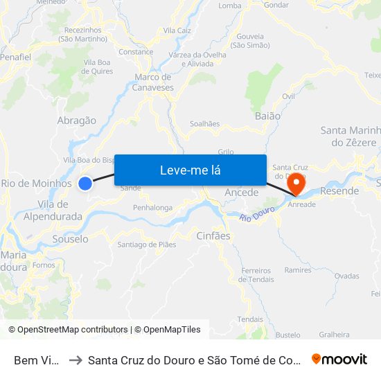 Bem Viver to Santa Cruz do Douro e São Tomé de Covelas map