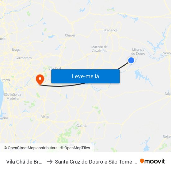 Vila Chã de Braciosa to Santa Cruz do Douro e São Tomé de Covelas map