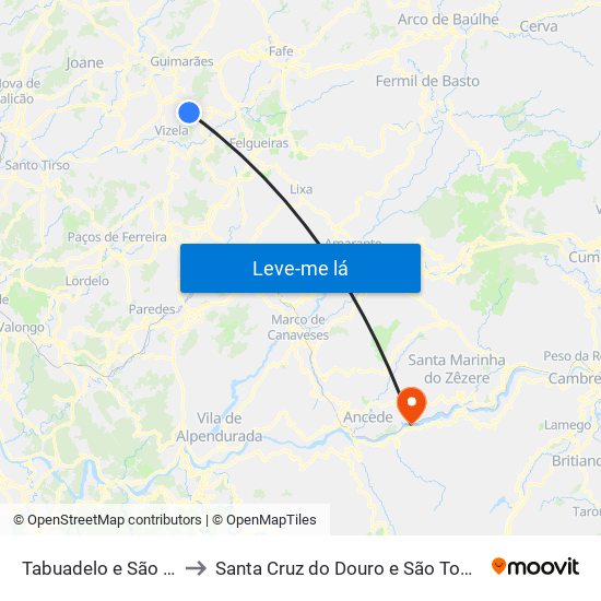 Tabuadelo e São Faustino to Santa Cruz do Douro e São Tomé de Covelas map