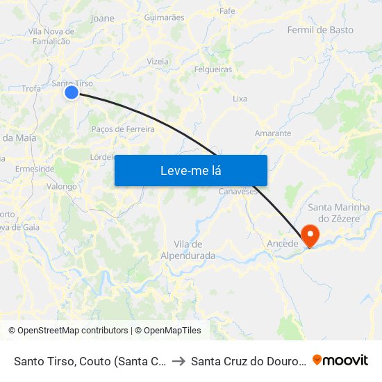 Santo Tirso, Couto (Santa Cristina e São Miguel) e Burgães to Santa Cruz do Douro e São Tomé de Covelas map