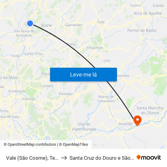 Vale (São Cosme), Telhado e Portela to Santa Cruz do Douro e São Tomé de Covelas map