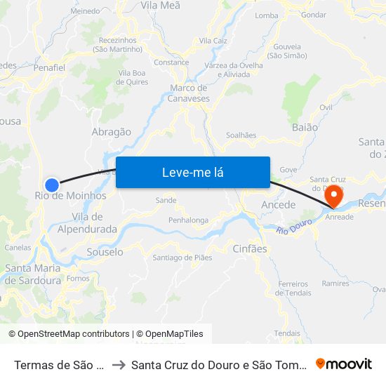 Termas de São Vicente to Santa Cruz do Douro e São Tomé de Covelas map