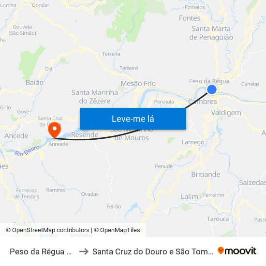 Peso da Régua e Godim to Santa Cruz do Douro e São Tomé de Covelas map