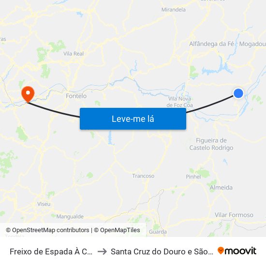 Freixo de Espada À Cinta e Mazouco to Santa Cruz do Douro e São Tomé de Covelas map