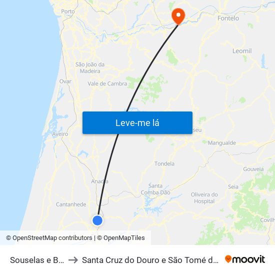 Souselas e Botão to Santa Cruz do Douro e São Tomé de Covelas map