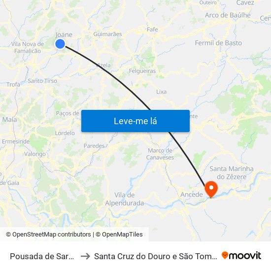 Pousada de Saramagos to Santa Cruz do Douro e São Tomé de Covelas map