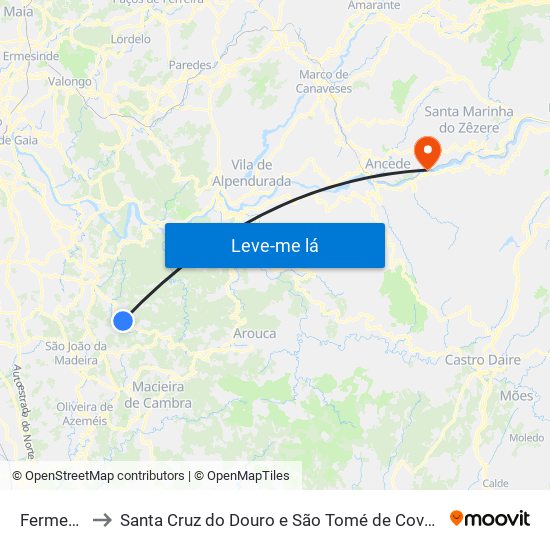 Fermedo to Santa Cruz do Douro e São Tomé de Covelas map
