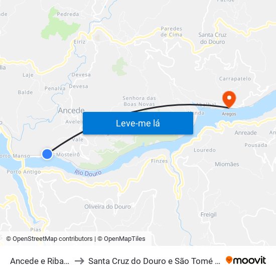 Ancede e Ribadouro to Santa Cruz do Douro e São Tomé de Covelas map