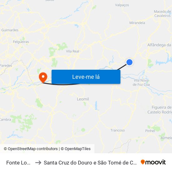 Fonte Longa to Santa Cruz do Douro e São Tomé de Covelas map