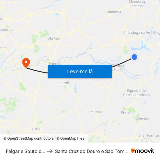 Felgar e Souto da Velha to Santa Cruz do Douro e São Tomé de Covelas map
