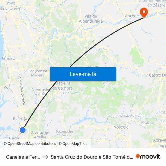 Canelas e Fermelã to Santa Cruz do Douro e São Tomé de Covelas map