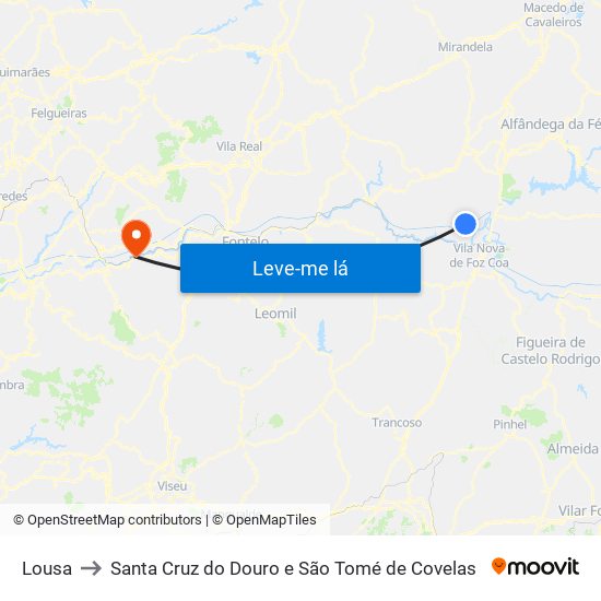 Lousa to Santa Cruz do Douro e São Tomé de Covelas map