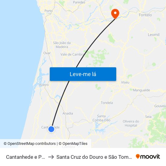 Cantanhede e Pocariça to Santa Cruz do Douro e São Tomé de Covelas map