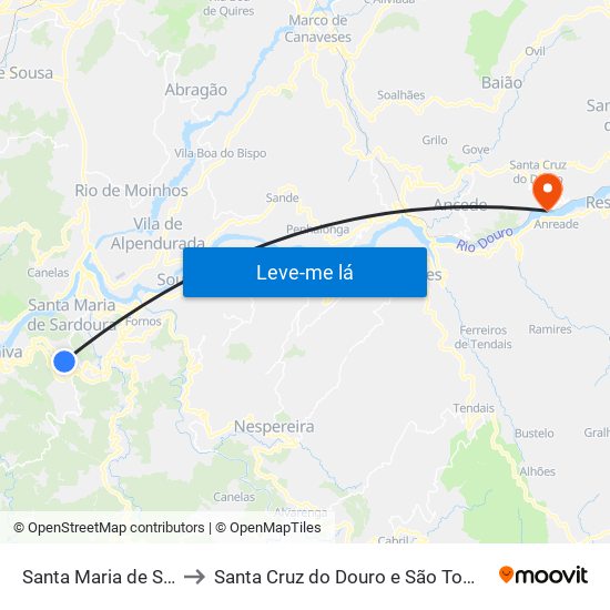 Santa Maria de Sardoura to Santa Cruz do Douro e São Tomé de Covelas map