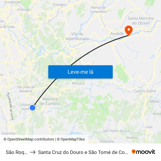 São Roque to Santa Cruz do Douro e São Tomé de Covelas map
