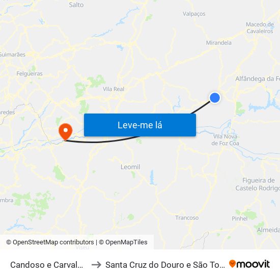 Candoso e Carvalho de Egas to Santa Cruz do Douro e São Tomé de Covelas map