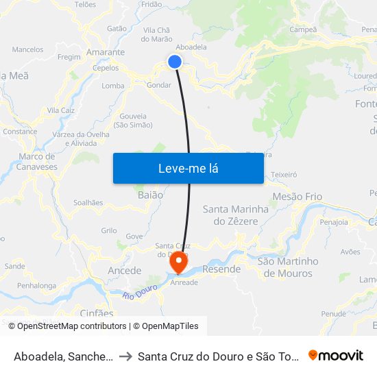 Aboadela, Sanche e Várzea to Santa Cruz do Douro e São Tomé de Covelas map