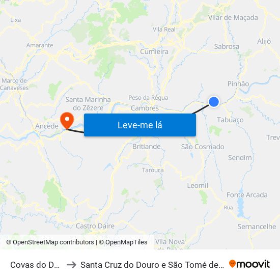 Covas do Douro to Santa Cruz do Douro e São Tomé de Covelas map