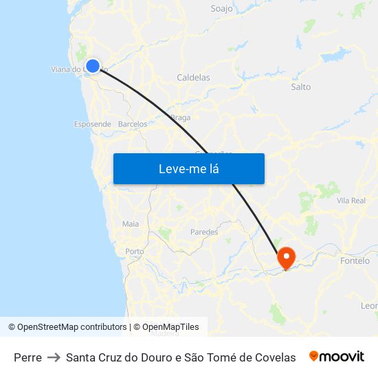 Perre to Santa Cruz do Douro e São Tomé de Covelas map