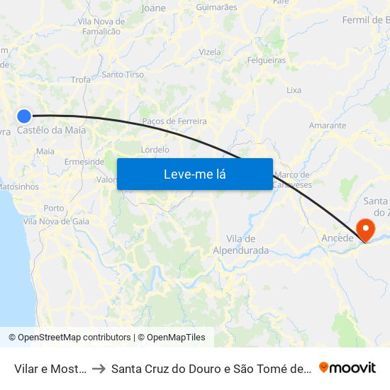 Vilar e Mosteiró to Santa Cruz do Douro e São Tomé de Covelas map
