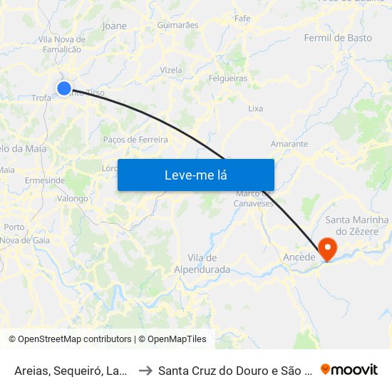 Areias, Sequeiró, Lama e Palmeira to Santa Cruz do Douro e São Tomé de Covelas map