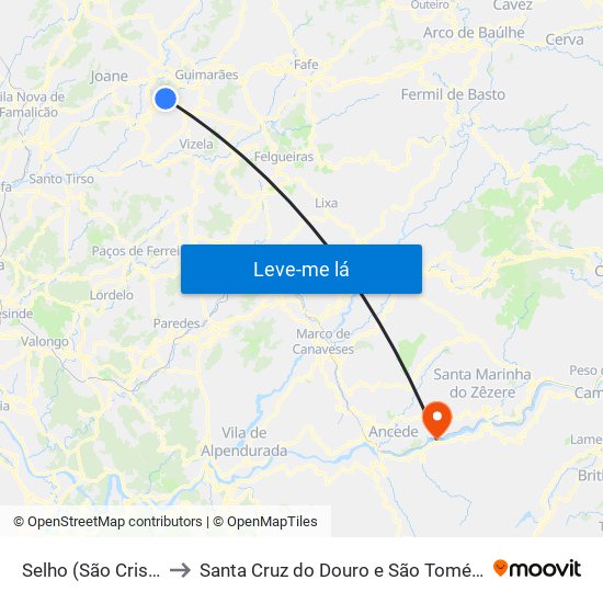 Selho (São Cristóvão) to Santa Cruz do Douro e São Tomé de Covelas map