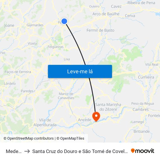 Medelo to Santa Cruz do Douro e São Tomé de Covelas map