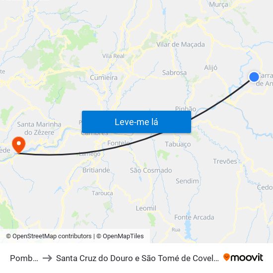 Pombal to Santa Cruz do Douro e São Tomé de Covelas map