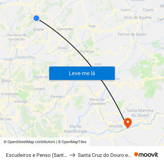Escudeiros e Penso (Santo Estêvão e São Vicente) to Santa Cruz do Douro e São Tomé de Covelas map