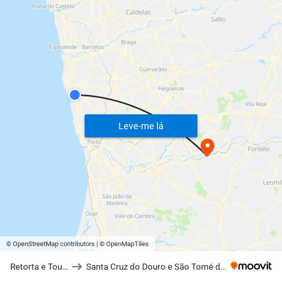 Retorta e Tougues to Santa Cruz do Douro e São Tomé de Covelas map