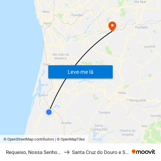 Requeixo, Nossa Senhora de Fátima e Nariz to Santa Cruz do Douro e São Tomé de Covelas map