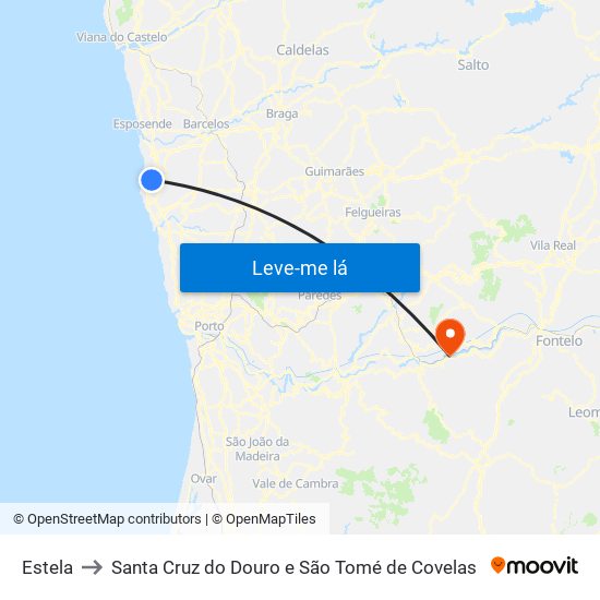 Estela to Santa Cruz do Douro e São Tomé de Covelas map