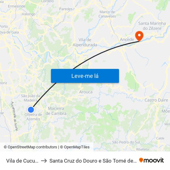 Vila de Cucujães to Santa Cruz do Douro e São Tomé de Covelas map