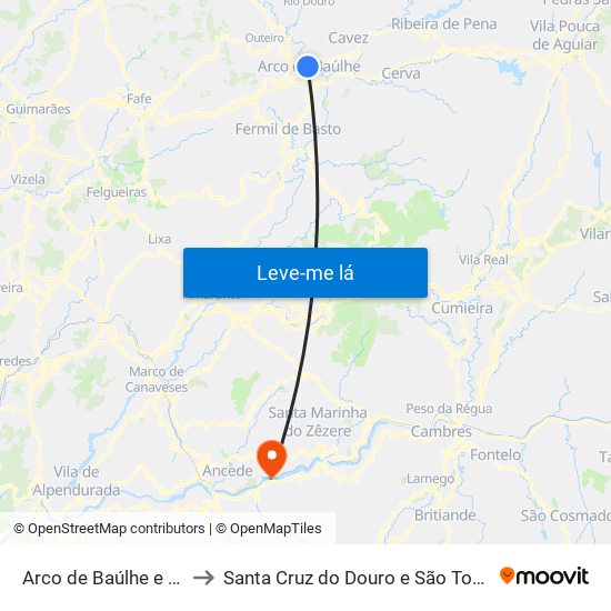 Arco de Baúlhe e Vila Nune to Santa Cruz do Douro e São Tomé de Covelas map