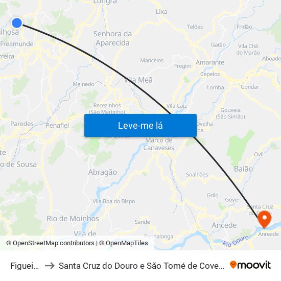 Figueiró to Santa Cruz do Douro e São Tomé de Covelas map
