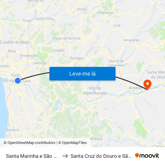 Santa Marinha e São Pedro da Afurada to Santa Cruz do Douro e São Tomé de Covelas map