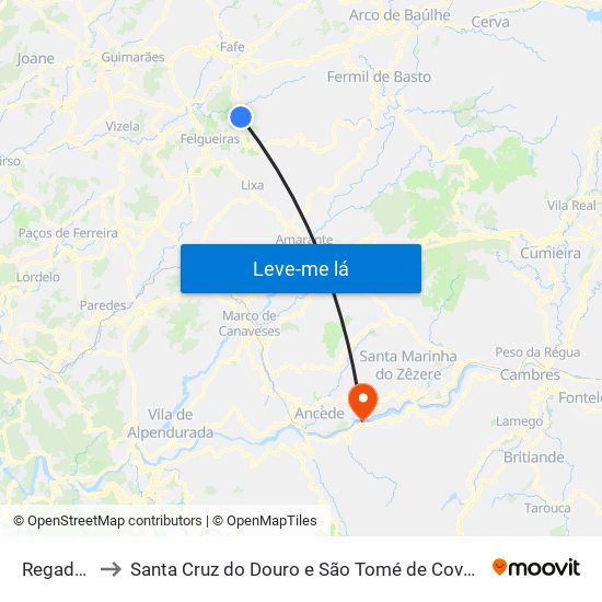 Regadas to Santa Cruz do Douro e São Tomé de Covelas map