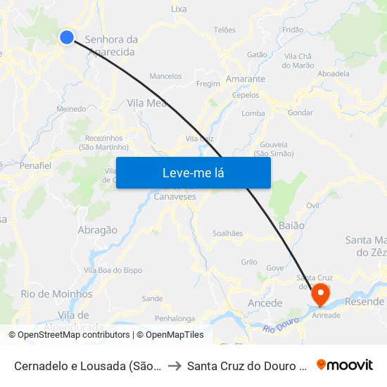 Cernadelo e Lousada (São Miguel e Santa Margarida) to Santa Cruz do Douro e São Tomé de Covelas map