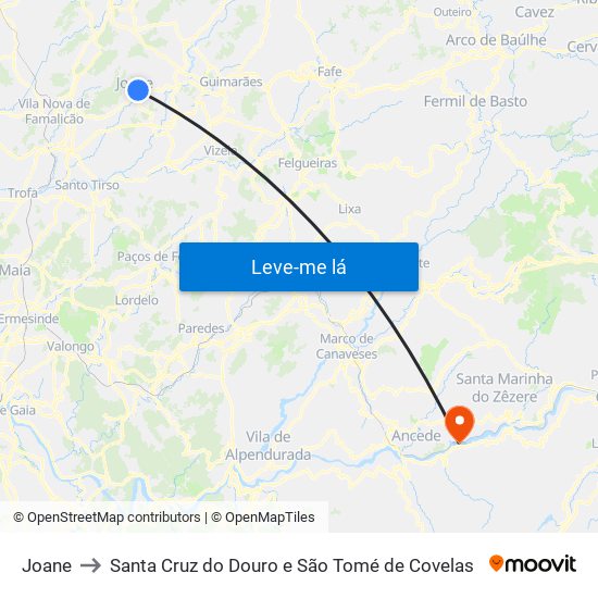 Joane to Santa Cruz do Douro e São Tomé de Covelas map