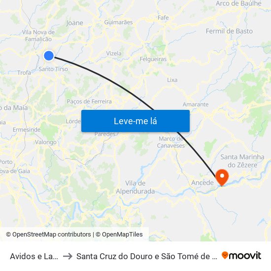 Avidos e Lagoa to Santa Cruz do Douro e São Tomé de Covelas map